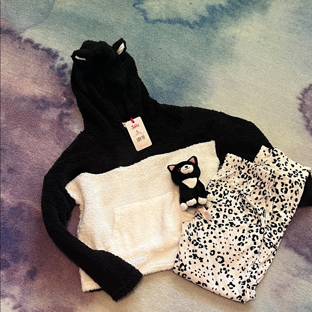 Justice Black and White Plush Hoodie & pants